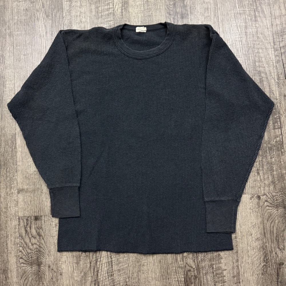 Vintage Indera Faded Black Waffle Knit Thermal Shirt XL